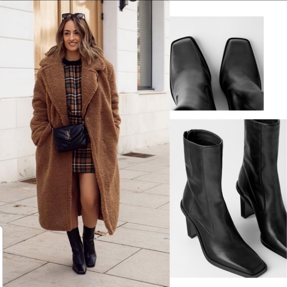Zara heeled leather square ankle boots - Picture 4 of 9